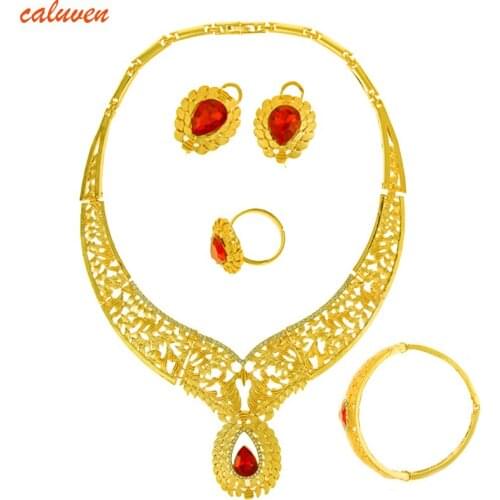 Gold Color Arab Party Jewelry Sets wedding Gift Ethiopian/Eritrea/Habesha/Africa/Middle East/Iran Bridal Wedding Red Stone