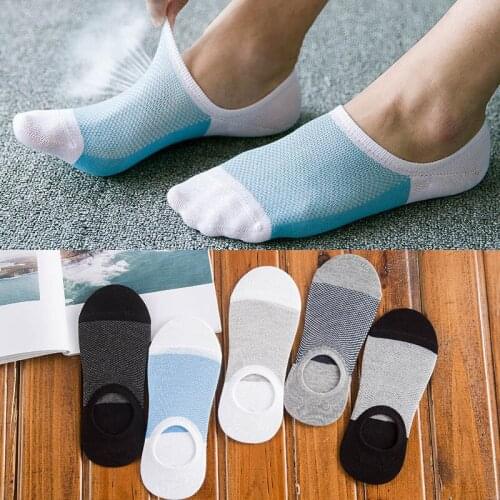 Hot 5 Pairs New Fashion Bamboo Fibre Non-slip Silicone Invisible Boat Compression Socks Male Ankle Sock Men Meias Cotton Socks