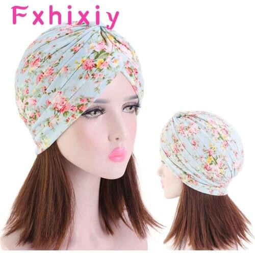 New Women Soft Ruffle Print Cotton Women Turban Hat Banadans Floral Headwrap Chemo Cap Head Wrap Hair Accessories Seasonable
