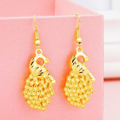 Peacock Shaped Charm Dangle Earrings Vivid Yellow Gold Filled Classic Womens Earrings Fashion Accessories