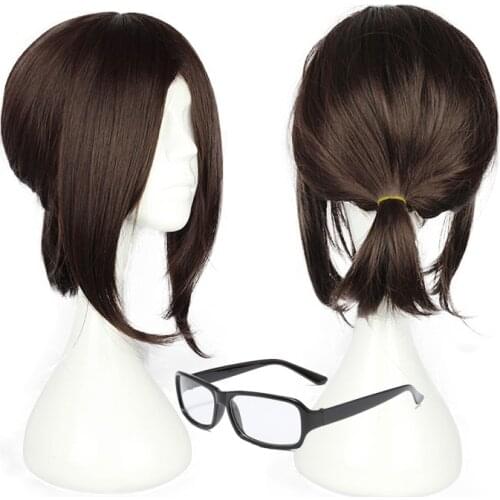 Attack on Titan Hange Zoe Cosplay Wig Hanji Zoe Dark Brown Heat Resistant Synthetic Hair Anime Wigs + Wig Cap + Glasses