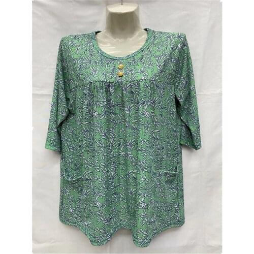 2021 Summer New Elderly Womens Sleep Clothing Cotton Short-sleeve Mothers Lapel Pajamas Top Plus Size Bottoming Shirt Homewear