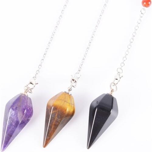 Big Size Men Women Natural Healing Gem Stone Jewelry Hexagonal Reiki Pyramid Pendulum Chain Pendant Amulet Classic D840-D845