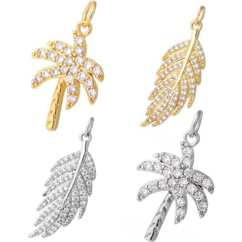 Tree Charms for Jewelry Making Bulk Gold Leaf Pendant Diy Earring Necklace Metal Accessories Supplies Copper Zircon 5mm Hole