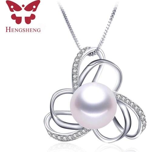 Luxury Zircon Natural Freshwater Pearl Pendants For Women Fashion Silver 925 Real Pearl Flower Necklace Jewelry