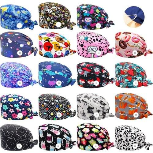 Unisex Good Scrub Cap Anime Printing Health Care Workers Adjustable Working Nursing Hat Beauty Salon Nurse Scrubs Caps