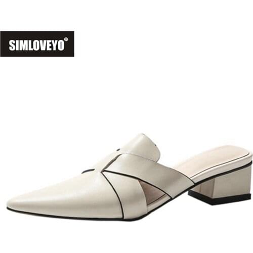 SIMLOVEYO 2021 Slippers Half Heel Shoes Mules Patchwork Pointed Toe Slingbacks 3.5cm Chunky Heel US9 Green Beige Apricot A4326