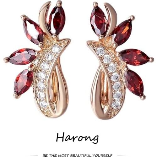 Special Design Red Crystal Stone Stud Earrings Inlaid With Natural Zircon Gold Luxury Earrings For Woman Wedding Jewelry Gifts