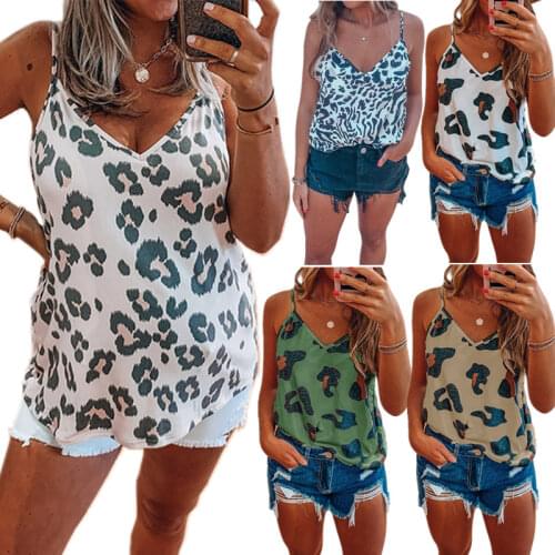 Womens Printed Leopard Camisole Summer Tank Top Sexy Streetwear Cami Female Plus Size Clothing V-Neck Home Bed Casual Wear