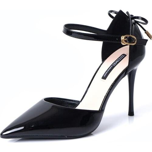 Women pumps PU Buckle Strap 6CM 9.5CM Thin Heels High heels Pointed Toe Shallow shoes for women women shoes 2020 size 35-42