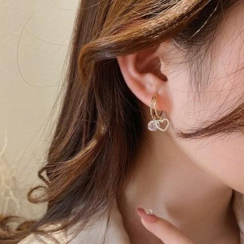 U-Magical Sweet Double-Layer Circle Love Heart Hoop Earring for Women Girls Exquisite Hollow Metallic Rhinestone Earring Jewelry