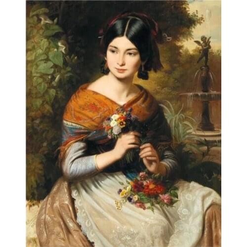 A Girl with Flowers Counted for Cross Stitch Kits Needlework Embroidery Crafts 14ct Unprinted DIY Arts Handmade Home Decor