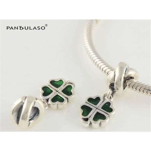 Green Clover Dangle Beads For Jewelry Making Woman DIY Charms Fits Original Bracelets 925 Sterling Silver Jewelry Bead