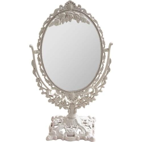 Retro Vanity Mirror, Dressing Table Makeup Mirror Oval 360° Swivel Mirror, Bathroom Desktop Dressing Table Mirror Decor