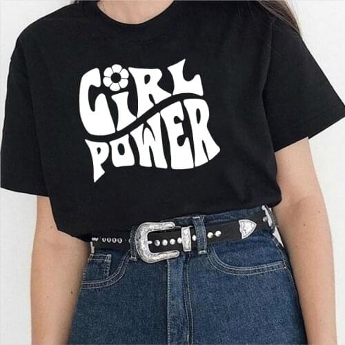 GIRL POWER Letter Print Polyester Woman Tshirts Short Sleeve Plus Size Oversized T Shirt Casual Feminist T Shirt for Women Tops