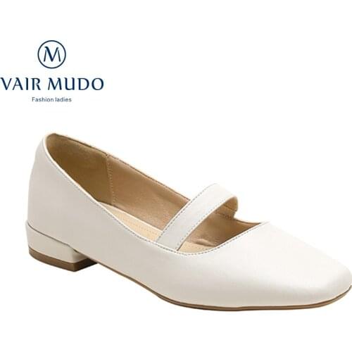VAIR MUDO Women Pumps Shoes Elegant Fashion Spring Autumn White Brown Mary Janes Round Toe Genuine Leather Office & Career D254L