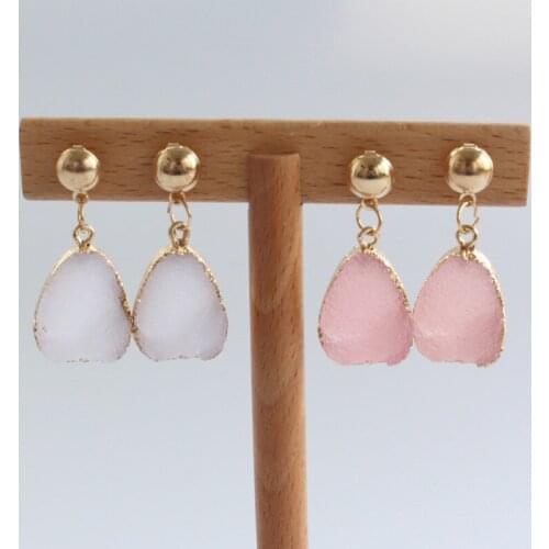 CHENFAN Natural Stone Dangle Earrings for Women Vintage Geometric Metal Pendant Drop Earring Fashion Jewelry Accessories gift