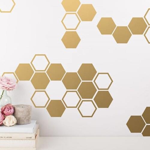 Gold Honeycomb Wall Decals Hexagon Vinyl Wall Decals Honey Comb Vinyl Gold Wall Decor for Gifts Wall sticker Y170820