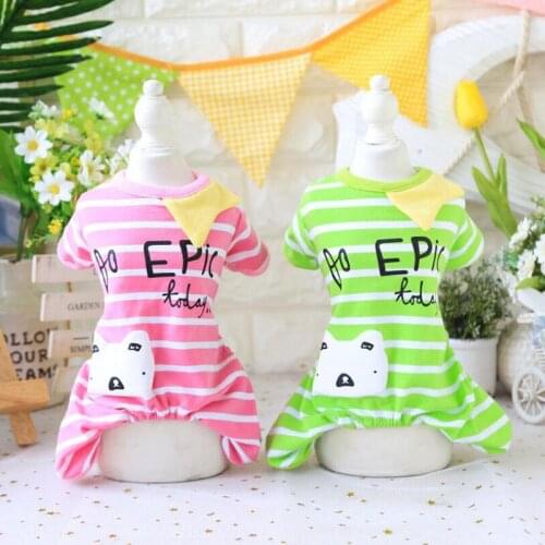1PC Small Pet Dog Cloth Little white bear cotton Stripes Pajamas Jumpsuits Coat Clothes For Teddy Small Medium Dogs PETSTYLE