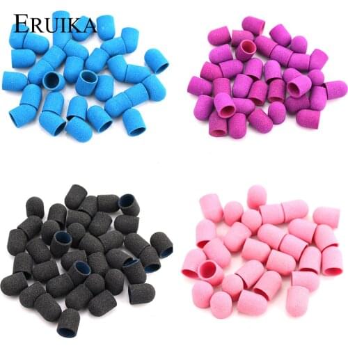 20pcs 10*15mm Electric Nail Drill Bit Plastic Base Sanding Caps Rubber Grip Mills Cutter for Manicure Pedicure Drill Accessories