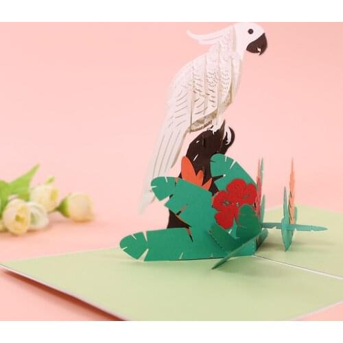 3D Handmade Stereoscopic White Lifelike Parrot Paper Invitation Greeting Cards + Envelope Kids Birthday Party New Year Gift