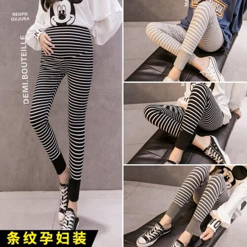 8611#Maternity Pants Spring Autumn Striped Stretch Elastic Waist Belly Support Pants Maternity Leggings Maternity Trousers