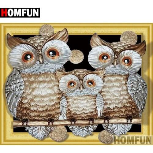 HOMFUN Full Diamond "Animal owl family" DIY 5D Diamond Painting Cross Stitch Home Decor Picture Of Rhinestone Handmade A27776