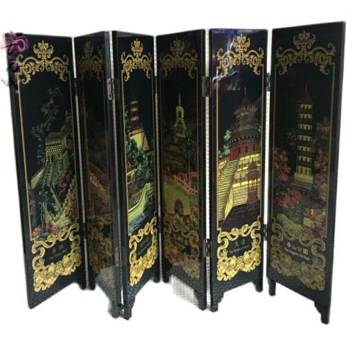 Antique folding six screens Beijing scenery Chinese characteristic lacquer painting handicraft home decoration
