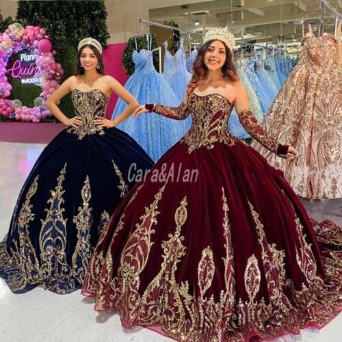 Burgundy Quinceanera Dresses with Removeable Long Sleeves Velvet Applique Sweet 16 Dress Undefined vestidos de 15 años