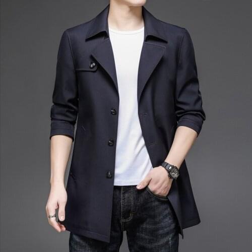 4XL Business Trench Men Casual Solid Color Medium Long Section Slim Fit Jackets Male Brand Formal Social Coat Mens Windbreakers