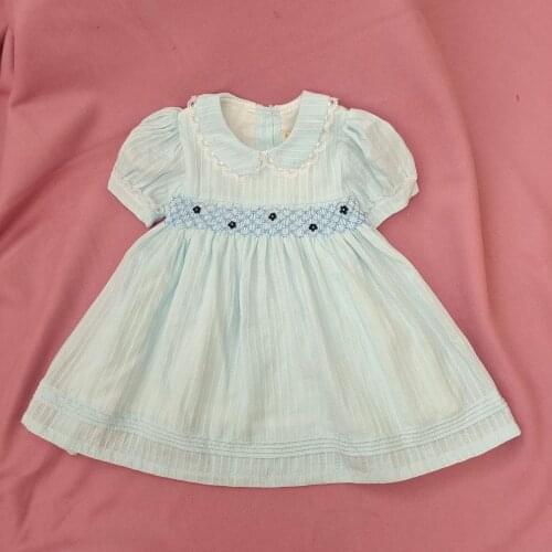 2021 summer dresses for Girl Smocked Dress kids girl embroidery blue Princess Wedding Party smocking Dress 3 4 5 6 7 8