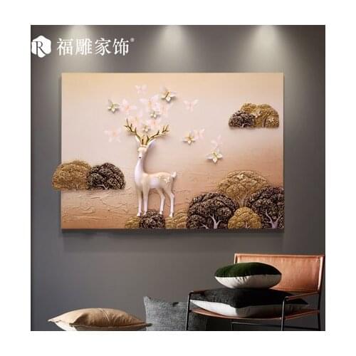 Fu carved Creative personality, fashion, Nordic three-dimensional relief, elk forest background wall painting, restaurant painti