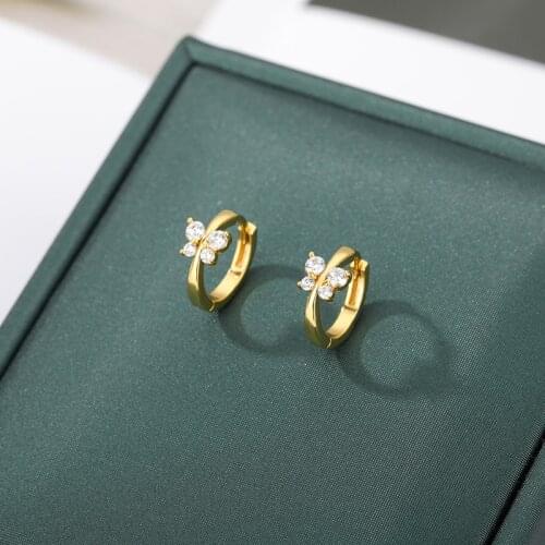 Exquisite Butterfly Hoop Earrings For Women Gold Color Stainless Steel Earring Cute Zircon Ear Rings Korean Jewelry Pendientes
