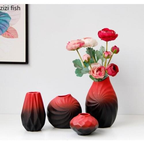 Ceramic Flower Vase Flower Arrangement Container Red and Black Gradient Color Vases Frosted Hydroponic Vase Decoration Ornaments