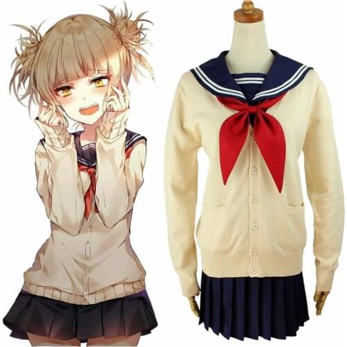 Anime My Hero Academia Boku no Hero Academia Himiko Toga Cosplay Costume Girls JK Uniform Women Sailor Outfit With Sweater Wig