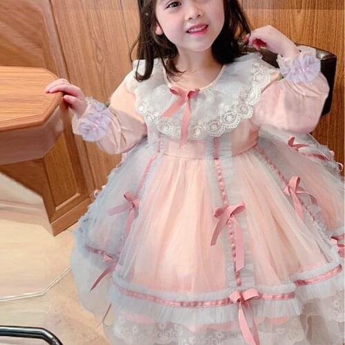 Girls Party Dress Kids Children Mesh Ball Gown Bows Lolita Lace Birthday Dresses Vestidos S12295