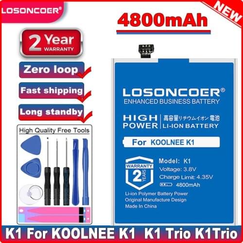 LOSONCOER K1 4800mAh Replacement Batteries For KOOLNEE K1 / K1 Trio K1Trio Good Quality Smart Phone Battery