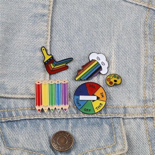 LGBT Rainbow Badges Rainbow Cloud Artist Enamel Pins Pencil Heart Game Turntable Brooches Bag Clothes Lapel Metal Pin Gay Design