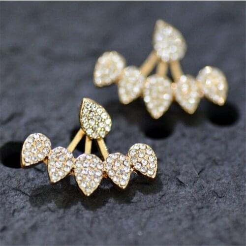 Fashion Simple Drop Crystal Stud Earrings Double Side Earring for Women Bridal Wedding Party Christmas Jewelry Gifts
