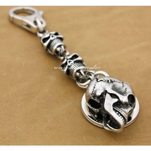 Punk Rocker Fashion Waist Pendant Solid 316L Stainless Steel Cool Mens Biker Skulls Keychain Keyring 3G002KC