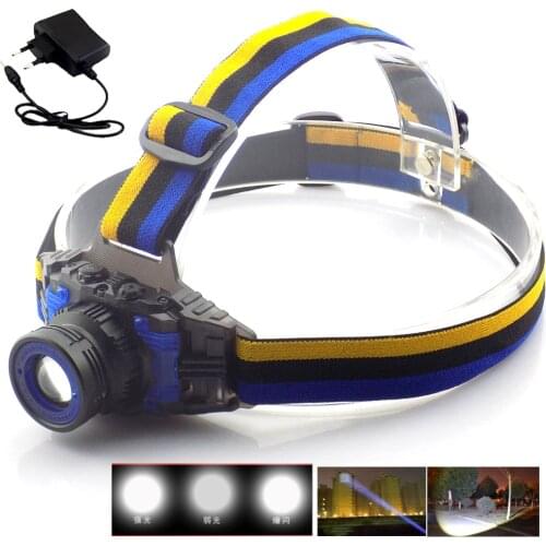 Powerful Q5 Headlamp Rechargeable Zoomable Focus Frontale LED Head Lamp Flashlight Torch Headlight for Fishing Camping + Charger