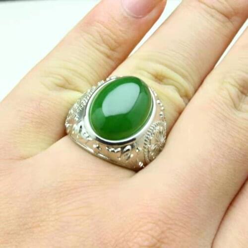 925 sterling silver with natural green chalcedony mens ring