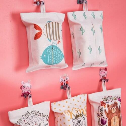Cute Animal Paper Towel Set Hanging Cotton Linen Cloth Art Paper Towel Box Office Home Pumping Paper Bag Storage Origainzer