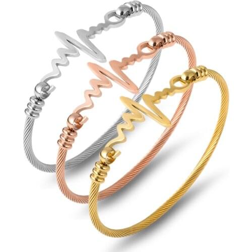 New Vintage Personalized Cable Wire Cuff Bracelet Bangles For Women Electrocardiogram Bracelet Fashion Jewelry Accessories