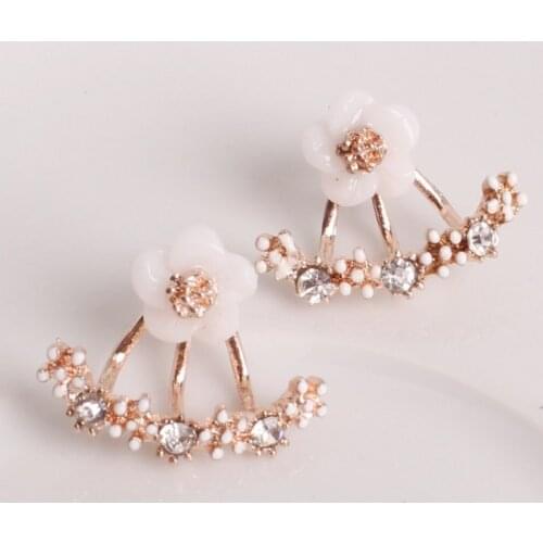 The New Flower Crystals Stud Earring For Women Rose Gold Color Double Sided Fashion Jewelry Earrings Female Ear Brincos Pending