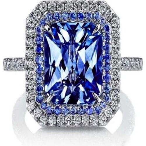 Novel Design Blue Square Zircon Women Ring Fashion Wedding Jewelry Diverse Color Gorgeous Party Ring Love Mother Gift