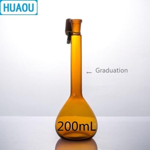 HUAOU 200mL Volumetric Flask Class A Brown Amber Glass with one Graduation Mark and Glass Stopper Laboratory Chemistry Equipment