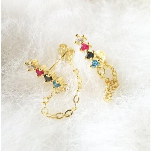 Original S925 Sterling Silver Star Rainbow Colorful Earrings Fashion New Female Back Hanging Unique Statement Vintage Wholesale