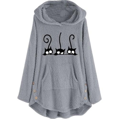 2020 Autumn Winter Womens Hoodies Sweatshirts Harajuku Print Cat Tunic Cartoon Kawaii Clothing Streetwear Hoodies Sweatshirt