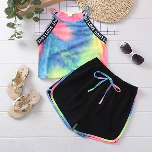 PatPat Kid Girl Tie Dye Tank Top 2pcs Sports Suits